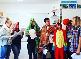 Campers dressed up for drama